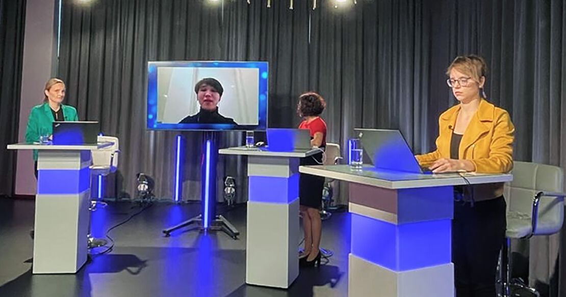 Video studio with moderators and Ulukbek Batyrgaliev